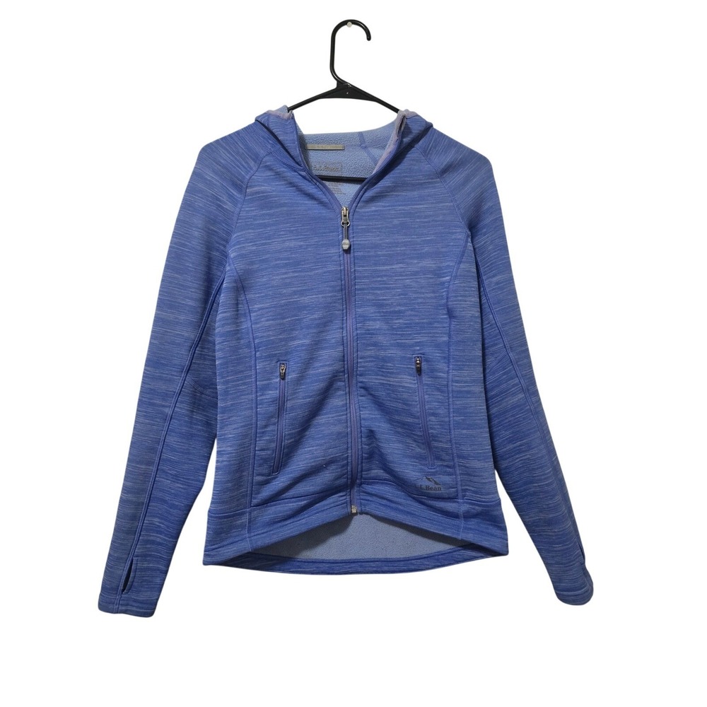 LL Bean Womens Blue Space Dye Full Zip Fleece Lined Hoodie Jacket S Regular